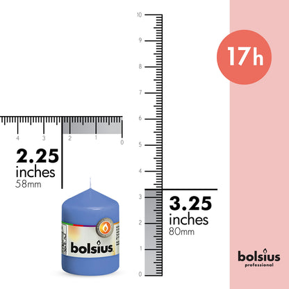 BOLSIUS 10 Blue Pillar Candles - 2.25 x 3.25 Inches - Premium European Quality - Individually Wrapped - 17 Hour Burn Time - Dripless Smokeless Unscented Dinner, Wedding, Party, & Restaurant Candles