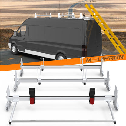 MELIPRON 800 lbs Van Roof Rack Fit for Chevy Express 1500 2500 3500, GMC Savana Cargo Van Ladder Rack with Rear Roller