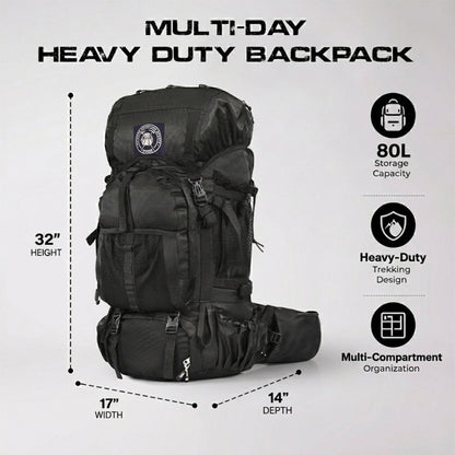 Stikage Expedition 80L Internal Frame Hiking Backpack for Men and Women – Lightweight Waterproof Trekking & Camping Backpack with Rain Cover – Adjustable Back Length, Hydration Bladder Compatible