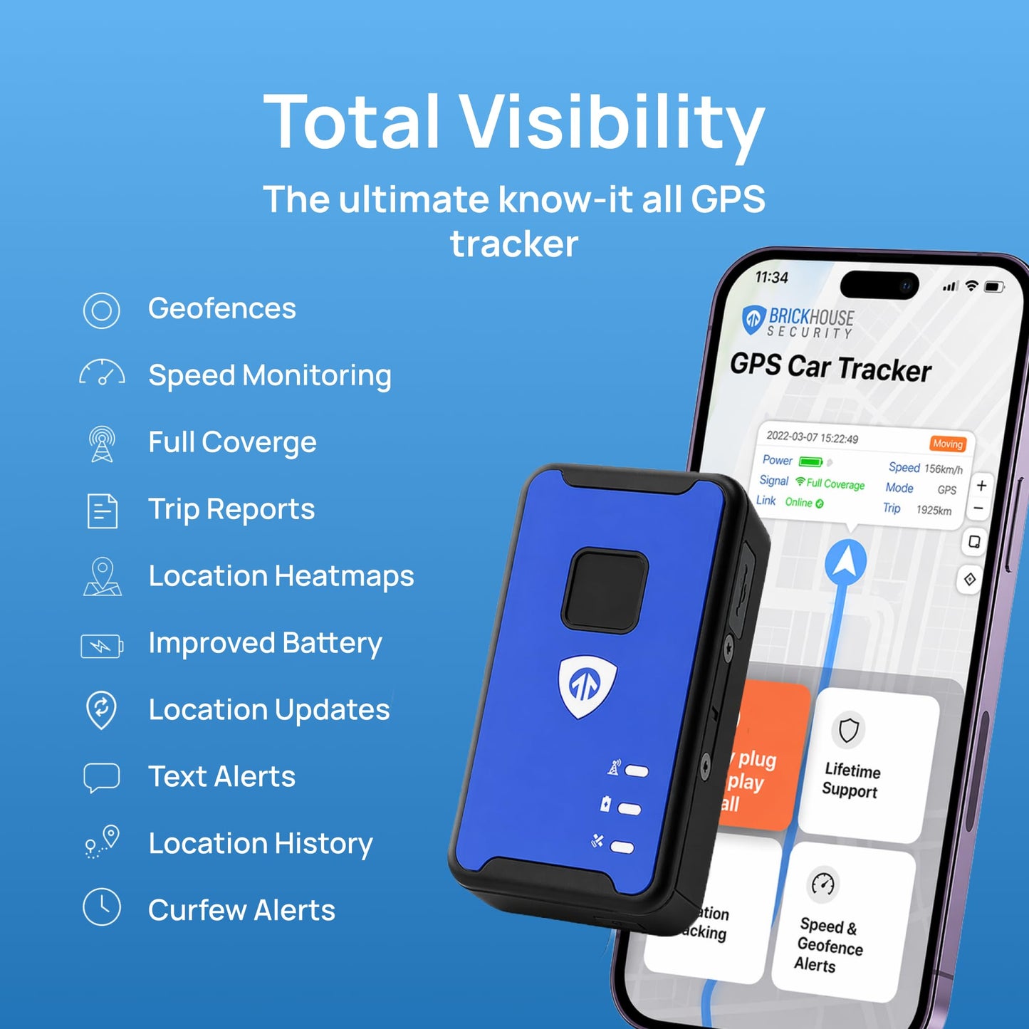 Brickhouse Security GPS Tracker for Vehicles No Monthly Fee - 1 Year Subscription Included - Portable LTE GPS International Tracking Devices for Cars Hidden - Tiny GPS Trackers for Cars - GPS Trackers