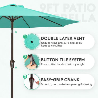 JEAREY 9FT Outdoor Patio Umbrella - Market Umbrella with Push Button Tilt & Crank | UV Protection, Waterproof (Teal)