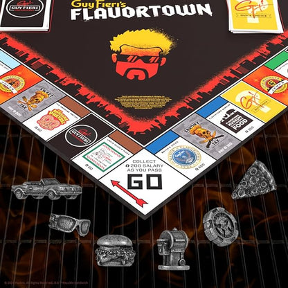 Monopoly: Flavortown Board Game Featuring '68 Chevy Camaro Knuckle Sandwich Coin and More Buy Sell Trade Guy Fieri’s Restaurants Build Your Own Culinary Empire Officially Licensed Merchandise