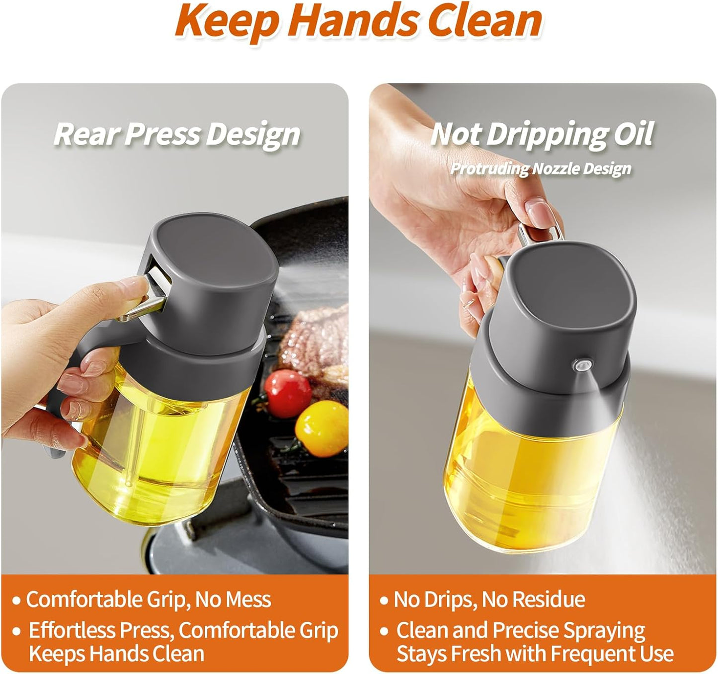 YARRAMATE Mini Oil Sprayer - 6.8 OZ Food-Grade Olive Oil Spray Bottle for Cooking | Portable Mister for BBQ & Air Fryer (Gray)
