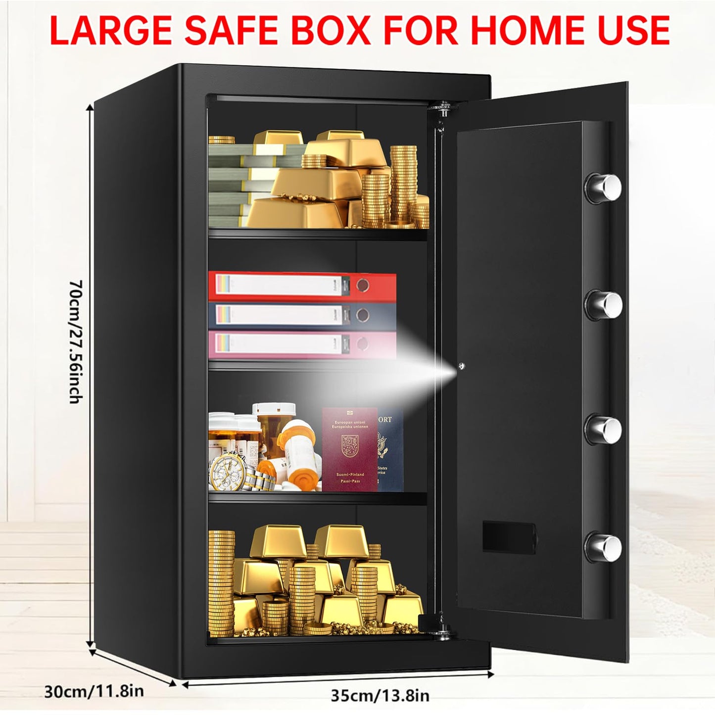 6.0 Cub Large Fireproof Safe Box for Home Use, Digital Security Safes Fireproof Waterproof with Combination Lock and 3 Removable Shelves, Anti-Theft Home Fire Safe for Document Money Valuables