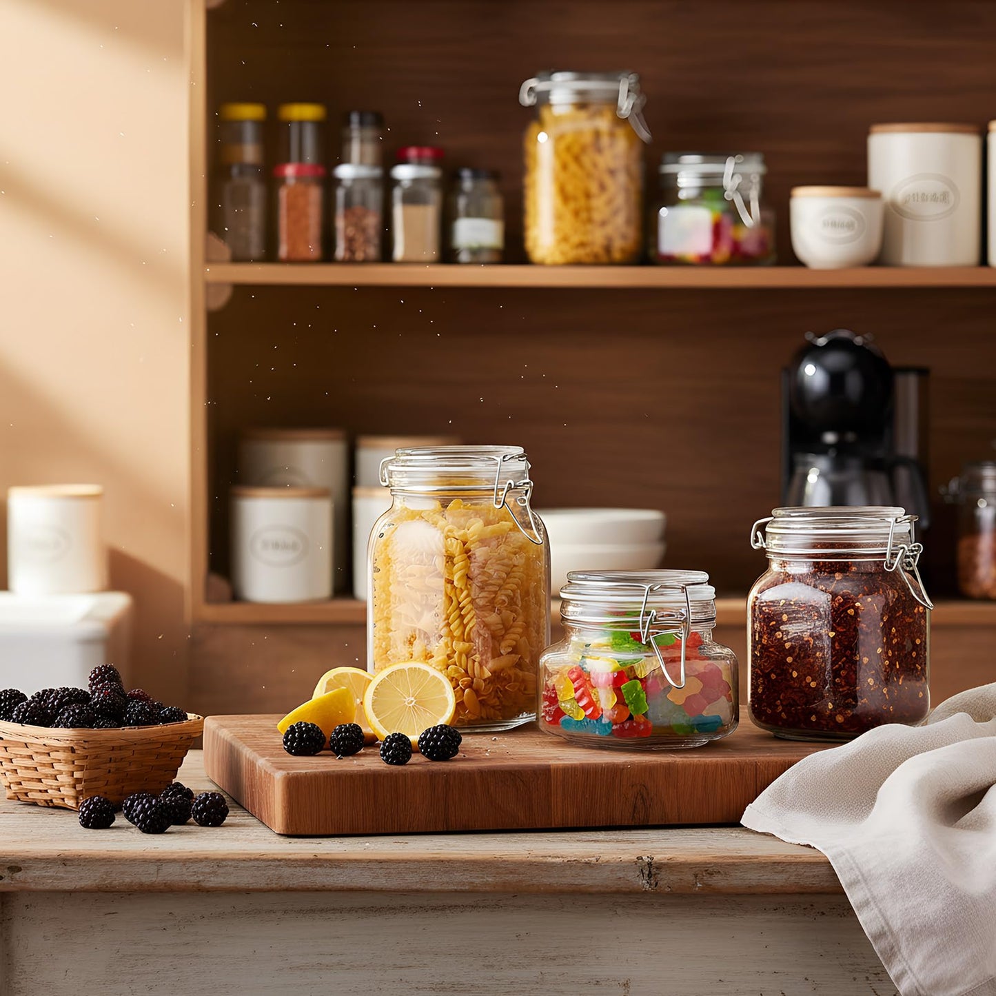 Maxdot 24 Pack Glass Mason Jar with Lid, 17oz 34oz 51oz 3 Size Airtight Food Storage Jar Set Square Food Storage Container for Kitchen Flour Grain Sugar Bean Canning Oat Coffee Pasta Snack Nut