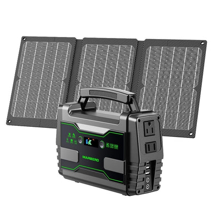 MARBERO Solar Generator 155Wh with 30W Solar Panel Portable Power Station with 2x 100W AC Outlets(Peak 150W), QC3.0 USB UL Certified for Home Blackout, Camping, RV Travel, Ultra-Light & Silent Fan