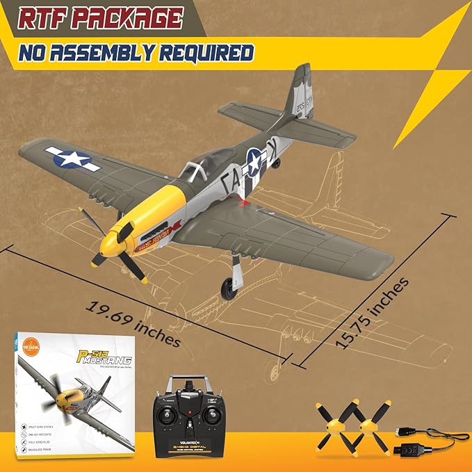 LEAMBE Brushless 4 Channel RC Plane Ready to Fly Aerobatic Aircraft Easy Control for Beginners P51 Mustang RC Airplane for Adults Green