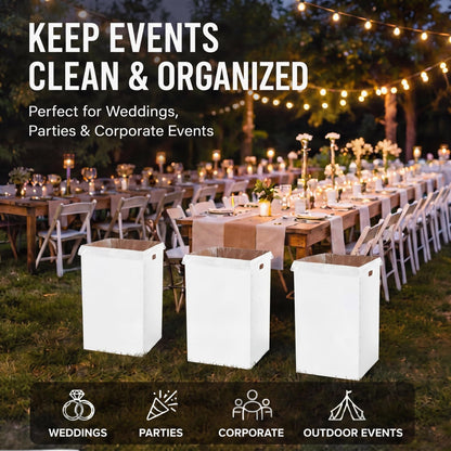 Nosiny 30 Pcs 50 Gallon Cardboard Trash Cans for Spring Events, Recycling Pop-up Corrugated Cardboard Bin with Trash Bag, Disposable and Reusable Garbage Container for Outdoor Wedding Birthday(White)