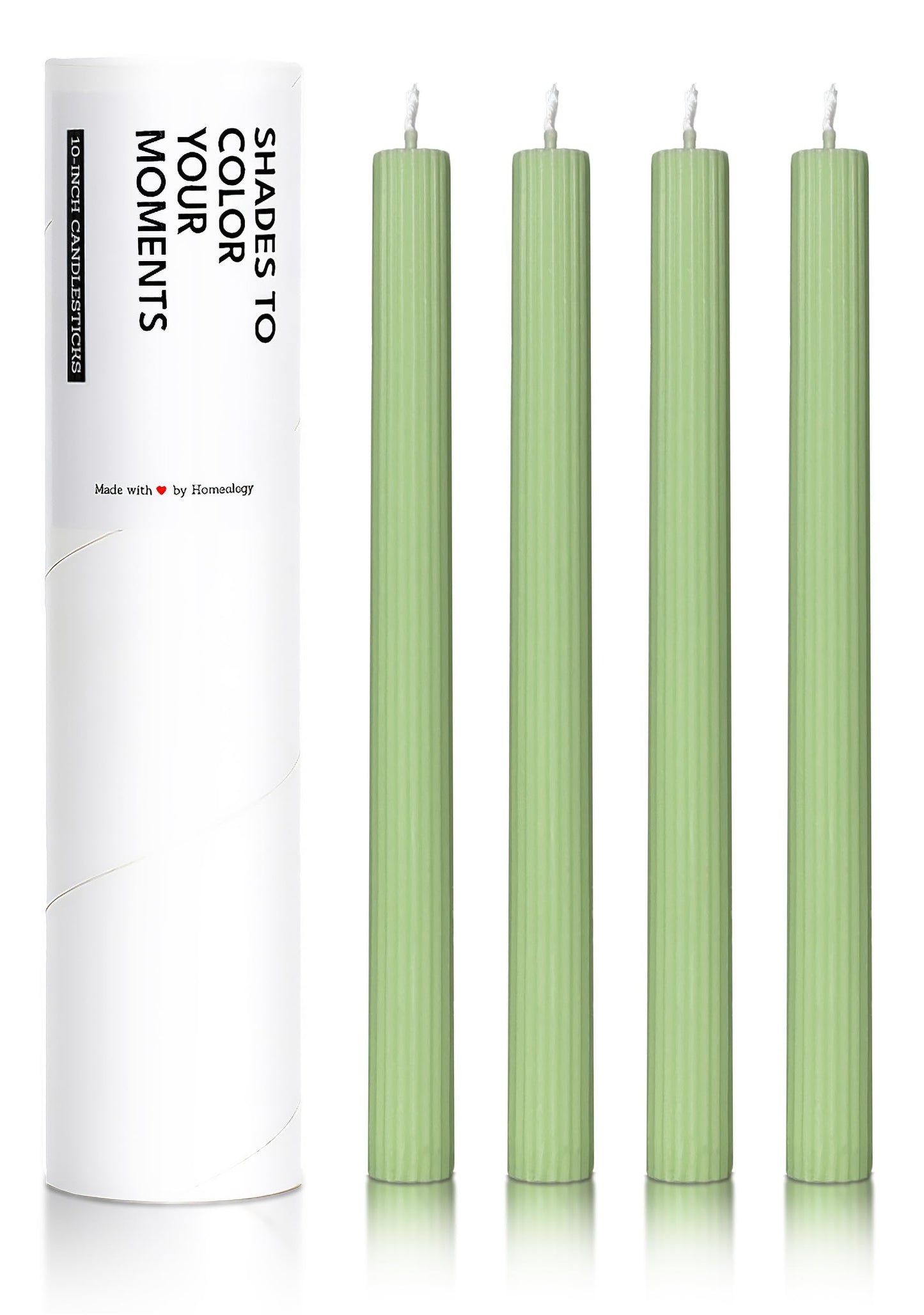 Homeology 10" Ribbed Candle Sticks, Spring Green, 4-Pack, Unscented Taper Candles
