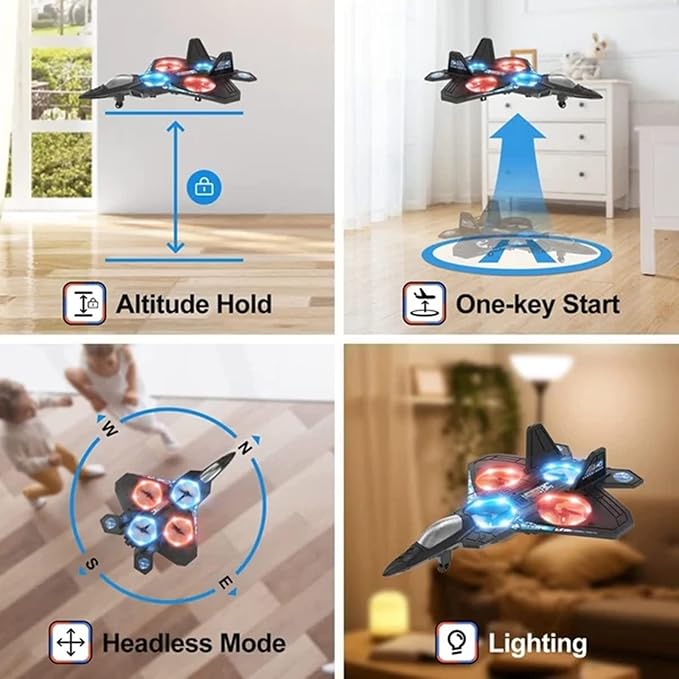 V17 Remote Control Airplane Foam RC Planes for Kids Adults 8-16 RC Fighter Jet Airplane with Light 2 Batteries 360° Flip Fighter Jet Toy Stunt Roll Gifts for Adult Boys (Blue with 2Batteries)
