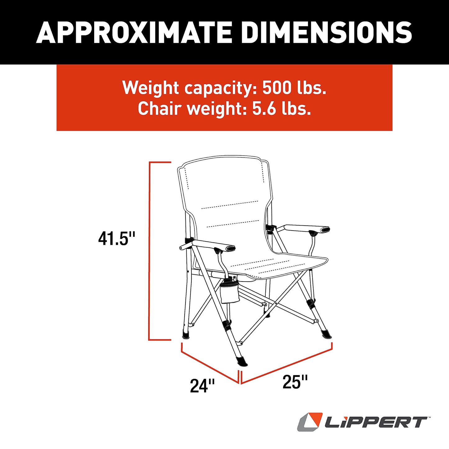 Lippert Components Scout Outdoor Folding Chair for Camping, Foldable, Steel Tube Frame, 600D Polyester, UV and Water Resistant PVC Coating, 500 lb. Weight Capacity, Sand - 2021123277