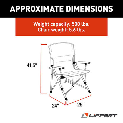 Lippert Components Scout Outdoor Folding Chair for Camping, Foldable, Steel Tube Frame, 600D Polyester, UV and Water Resistant PVC Coating, 500 lb. Weight Capacity, Sand - 2021123277