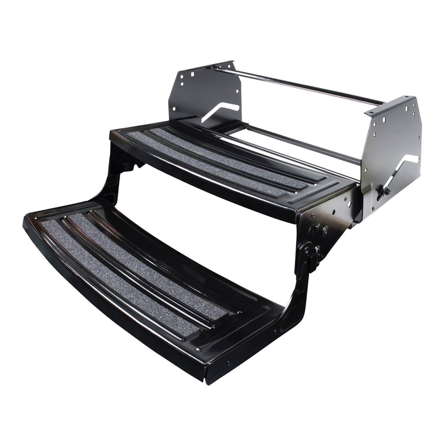 Lippert Radius 24" Double Manual RV Step Assembly, 8" Rise, 300 lbs. Anti-Slip Steps, Compact One-Hand Expand or Collapse, Black Powder Coat, Travel Trailers, 5th Wheels, Campers - 432682
