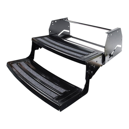 Lippert Radius 24" Double Manual RV Step Assembly, 8" Rise, 300 lbs. Anti-Slip Steps, Compact One-Hand Expand or Collapse, Black Powder Coat, Travel Trailers, 5th Wheels, Campers - 432682