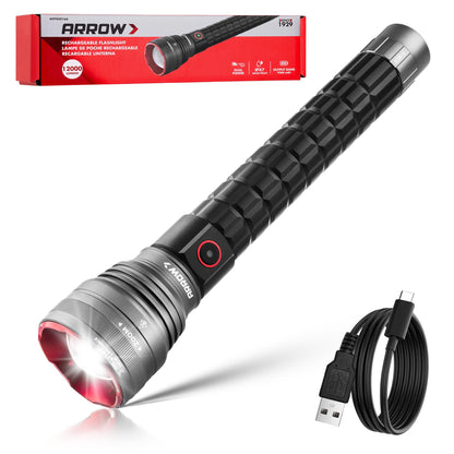 Arrow Rechargeable Flashlights 12000 Lumens, 6 Modes Bright LED Flashlight with Memory Function, IPX7 Waterproof, Zoomable Flash Light with Dual Power Design, USB-C Input Output for Outdoor Emergency