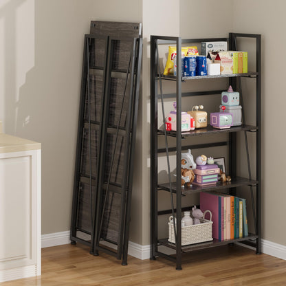 BHG Vintage Multifunctional Folding Bookshelf, No-Assembly Plant Stand Storage Rack Shelves for Home Office (Gray, 4-Tier)