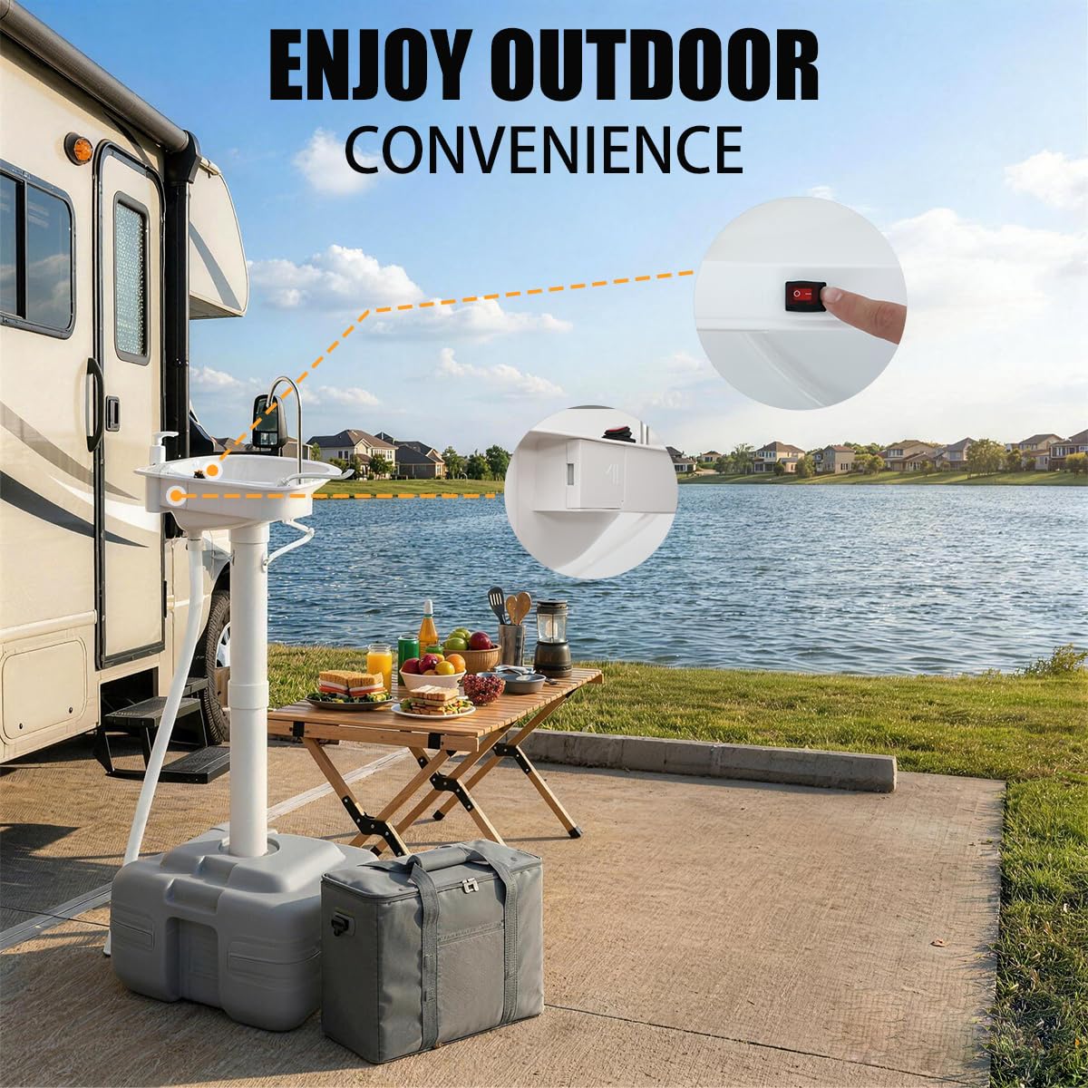 Electric Pump Portable Sink Hand Wash Station - 20L Outdoor Camping Sink USB/Battery Powered,Electric Hand Wash Station for Travel,Outdoor,Camping,RV,Picnic,Includes Soap Dispenser & Towel Holder