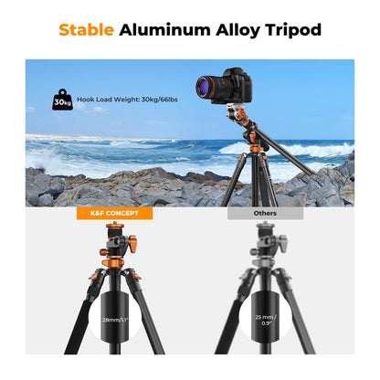 K&F CONCEPT 90''/230cm Overhead Camera Tripod, Horizontal Shooting Video Tripods with Fluid Head Heavy Duty, Detachable Monopod, for Indoor and Outdoor Use T254A7+FH-03