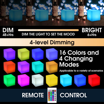 Frienda LED Mood Lamp, Waterproof Light Up Cube, 16 Colors, 4 Inch, White, Model FR-Frienda-7821