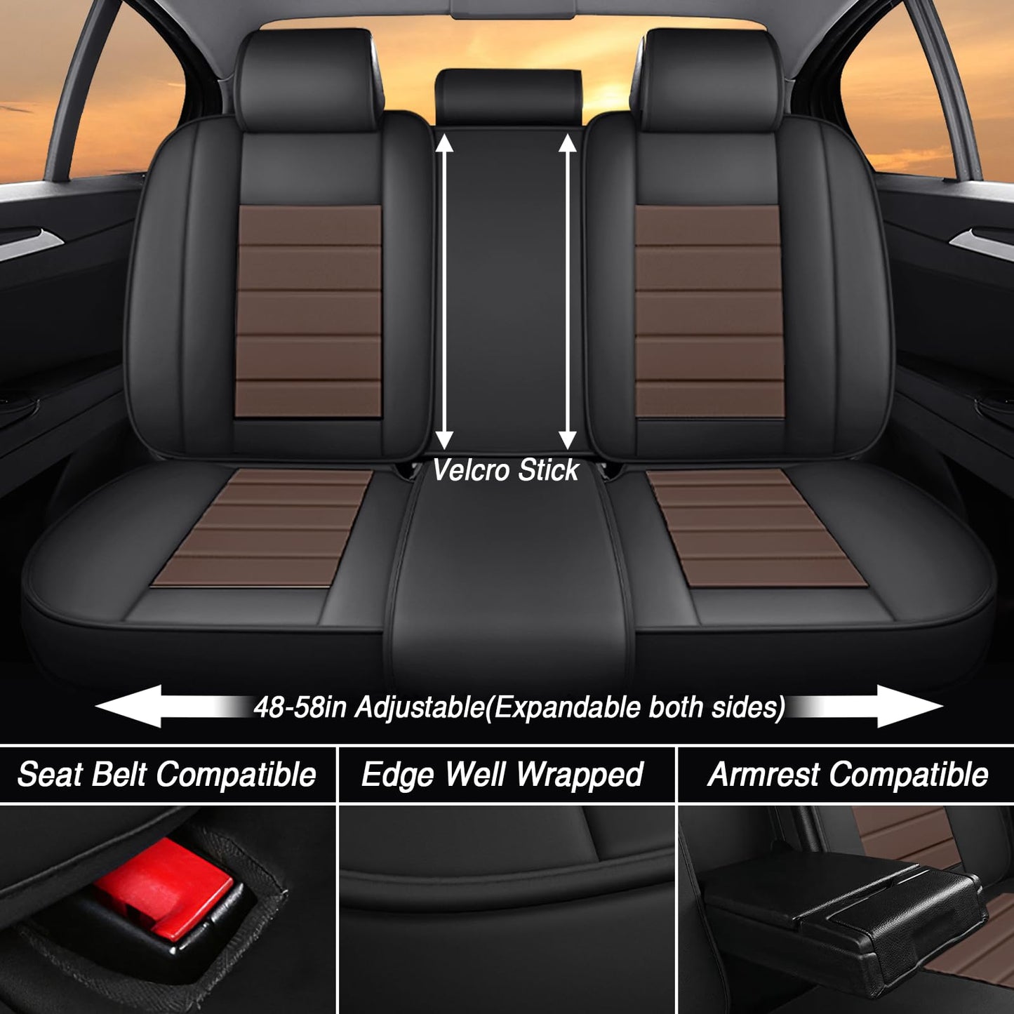 FASSME Seat Covers Custom Fit for Ford Expedition 2000-2026, 7 Seat, Compatible Airbag Non-Slip Waterproof Leather Seat Cover, Luxury Interior Car Seat Covers Full Set, Black Coffee