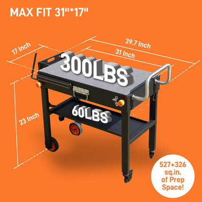 JiRiCHMi Blackstone Griddle Stand, Portable Outdoor Grill Table, Foldable Grill Cart With Wheels Fit 22 Inch or 17 Inch, Camping Folding Pizza Oven Tables Fit Ninja Grill and Weber，Blackstone Table