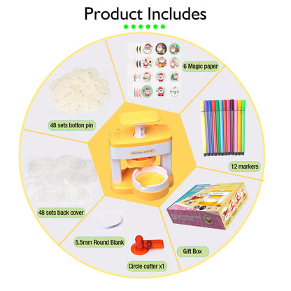 Badge Maker for Kids, 55 mm (2.16 inch) DIY Pin Button Maker Press Machine Badge Punch Kit with 48 pcs Button Parts Pictures Circle Cutter Present Installation-Free