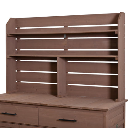 Outdoor Grill Cart with Storage Cabinet, Wood Outdoor Kitchen Island Prep Cart Grill Station for Food Prep and BBQ, Brown