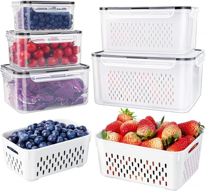 5 PCS Large Fruit Containers - Leakproof Food Storage with Removable Colander | Dishwasher & Microwave Safe