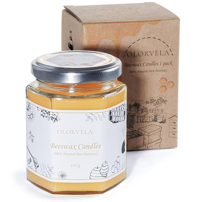 Olorvela Jar Beeswax Candles-100% Natural Pure Beeswax Candles,5oz Unscented Beeswa Candle,Up to 30 Hours Burn Time, Bees Wax Candles for Decor,Party,Christmas 1 Pack