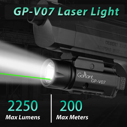 GOPLANT 2250 Lumens Weapon Laser Light Combo - Adjustable Rail LED Light and Green Laser Flashlight, Aircraft-Grade Aluminum, Magnetic Rechargeable Strobe Tactical Flashlight for Picatinny or GL Rail