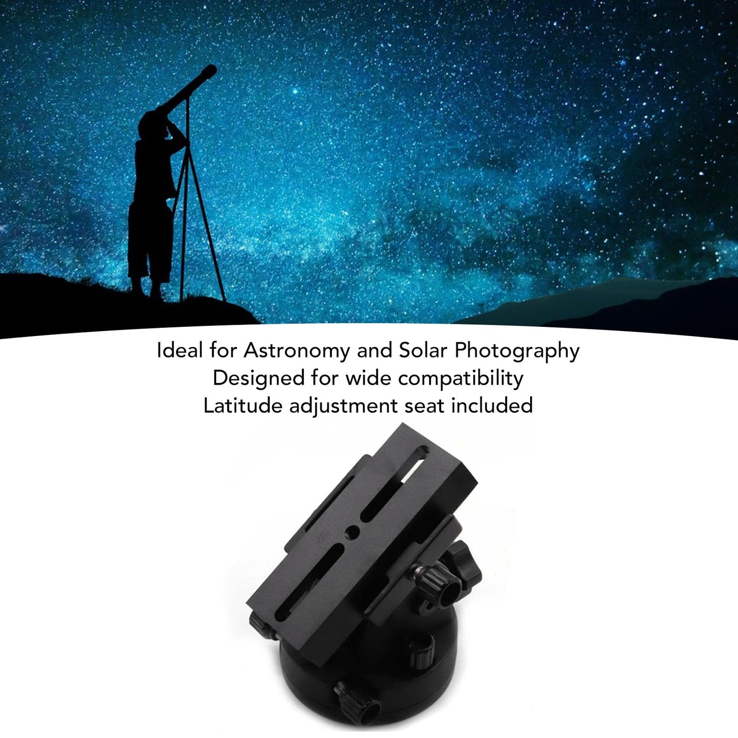 Equatorial Wedge Telescope Mount, Aluminum Alloy Latitude Adjustment Seat for Astronomy and Solar Photography with Universal Compatibility and Precise Control