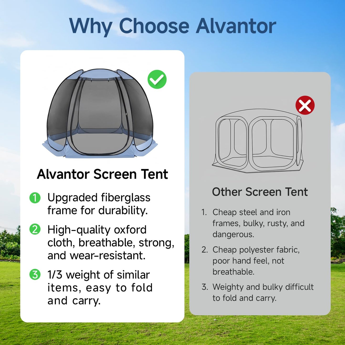 Alvantor 10'x10' Pop Up Screen House Tent, Instant Outdoor Gazebo with Mosquito Netting & UPF 50+ Sun Protection, Portable Canopy Shelter for Patio, Backyard, Camping (4-6 Person),Charcoal Gray