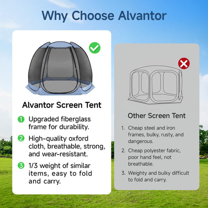 Alvantor 10'x10' Pop Up Screen House Tent, Instant Outdoor Gazebo with Mosquito Netting & UPF 50+ Sun Protection, Portable Canopy Shelter for Patio, Backyard, Camping (4-6 Person),Charcoal Gray