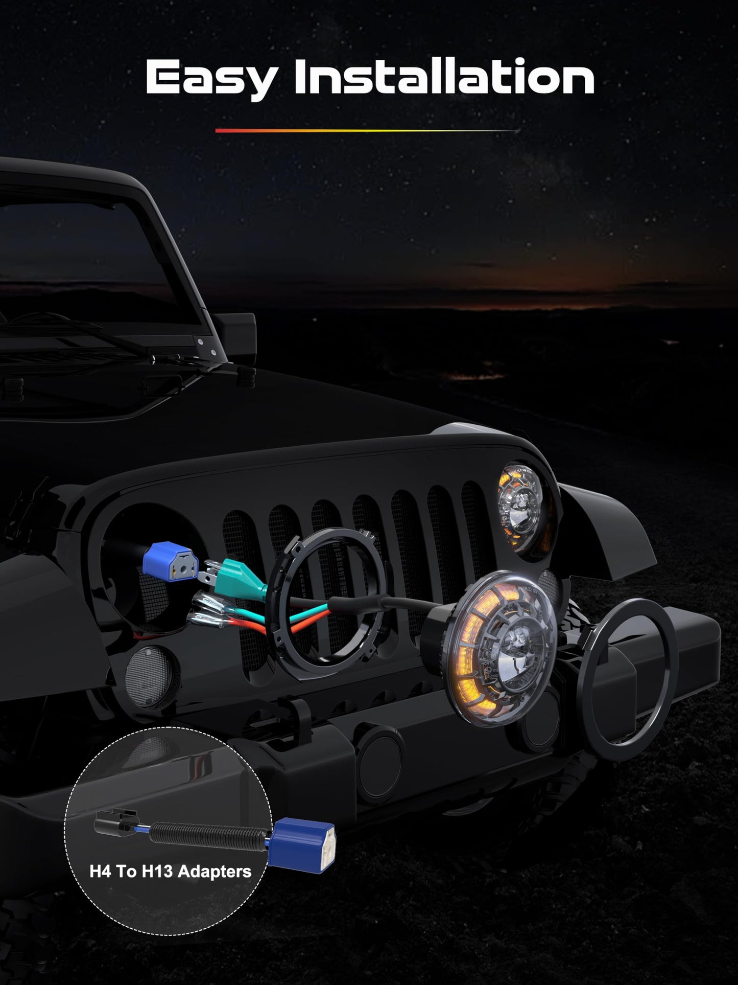 AUDEXEN 7 Inch LED Headlights for Jeep Wrangler JK JKU LJ CJ TJ 1997–2018, Round Headlamps with DRL & Turn Signal, Halo Ring, High/Low Beam, DOT Approved, Plug & Play