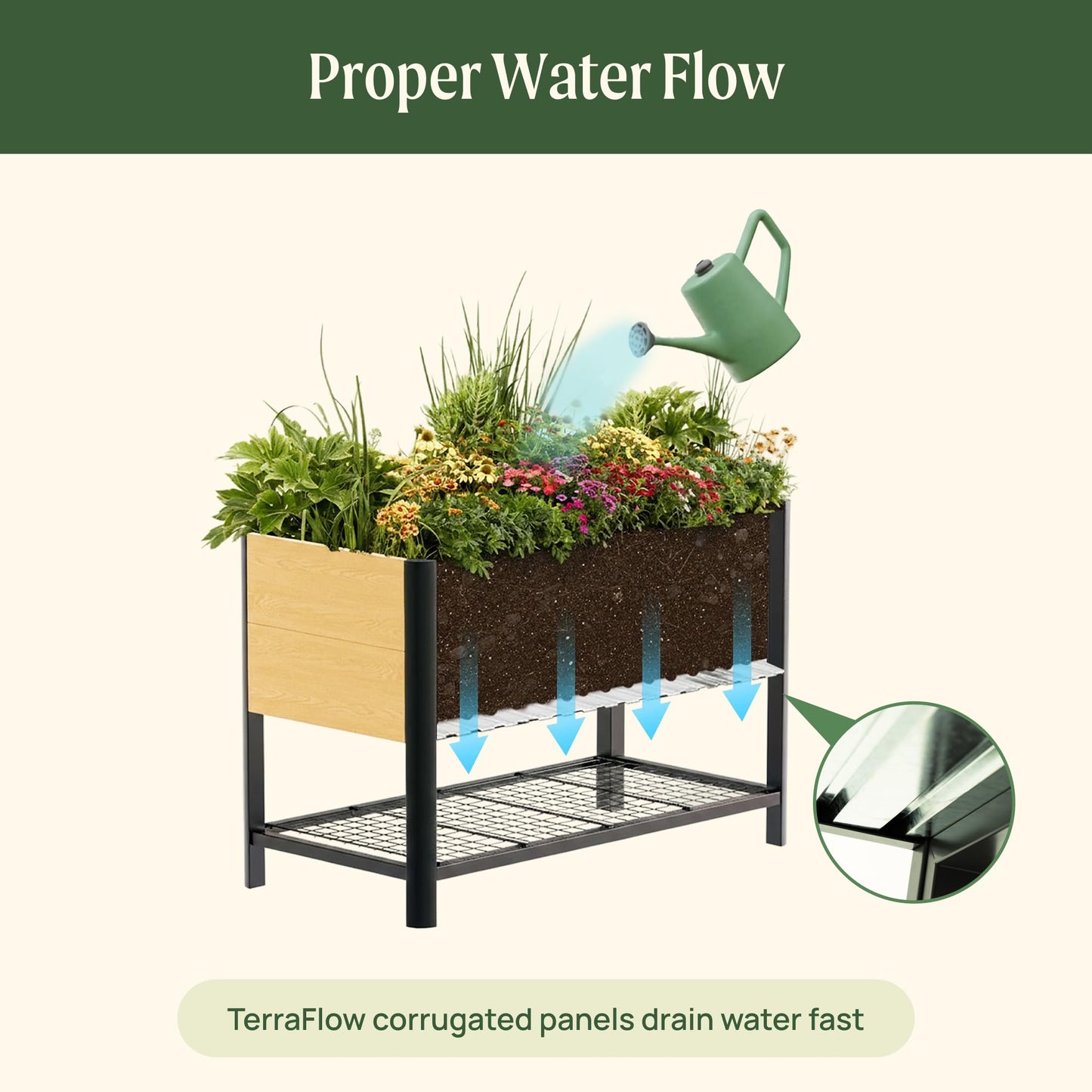 Rolling Elevated Garden Bed, 2' x 4' Metal Woodgrain Elevated Outdoor Planters Boxes with Legs & Storage Rack for Patio, 1000 lbs Weight Capacity, Raised Beds for Gardening Herb Flowers Vegetables