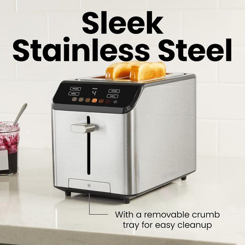 Chefman Smart Touch 2-Slice Digital Toaster - Touchscreen Controls, 6 Shade Settings, Extra-Wide Slots for Thick Breads - Stainless Steel