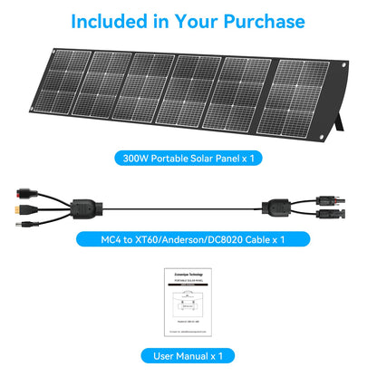 Ecosonique 300W Portable Solar Panel for Most Power Stations, Foldable & Lightweight Solar Suitcase with Kickstands, 40V MC4 & Multi-Output for Solar Generators, RVs, Camping, and Outdoor Use
