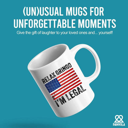 Panvola Relax Gringo I'm Legal I'm A New American Citizen Citizenship Gifts For Family Friends Immigration New Citizen Gift Celebration US Flag Ceramic Mug (White, 11 oz)