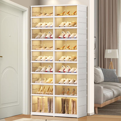 EHAMILY Foldable 9-Tier Shoe Rack Organizer for 18-36 Pairs - Collapsible Clear Plastic Shelf for Closet, Entrance or Front Door - Tall Stackable Folding Shoes Storage Boxes cabinet