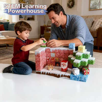 150PCS Magnetic Tiles Christmas Building Set STEM Sensory Toys with Santa &amp Reindeer Figures for Kids Ages 3-12 Gift Educational Magnetic Blocks for Toddler Boys Girls
