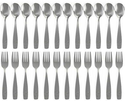 CHILLOUT LIFE Stainless Steel Kids Silverware Set 24 Pieces (2 Pack of 12) - Child and Toddler Safe Flatware - Kids Utensil Set - Metal Kids Cutlery Set (Includes 12 Small Kids Spoons & Kids 12 Forks)
