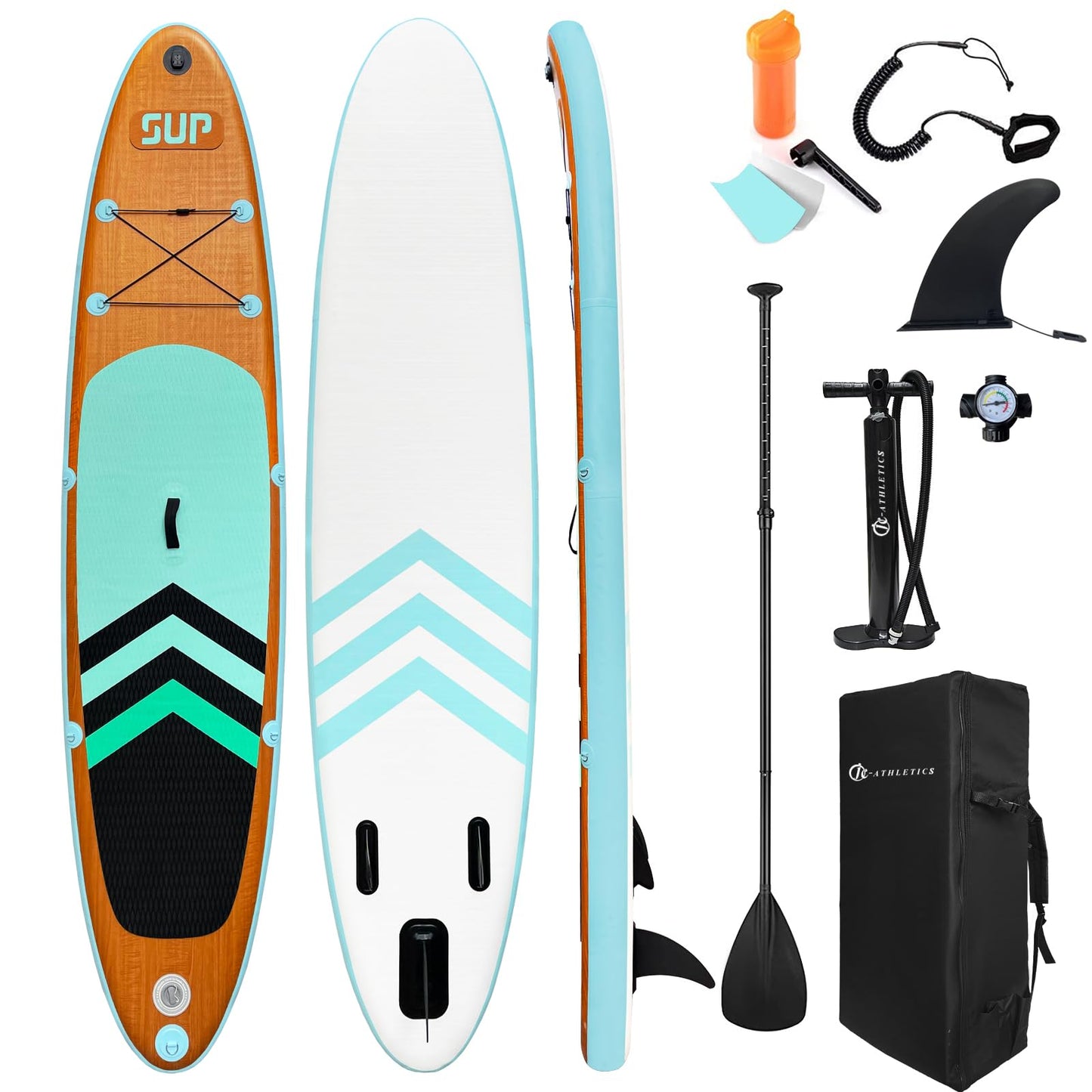 JC-ATHLETICS Inflatable Stand Up Paddle Board (6 Inches Thick), ISUP Package W/Premium SUP Accessories & Backpack, Non-Slip Deck,Fins, Adjustable Paddle,Leash,Hand Pump,Standing Boat for Youth & Adult