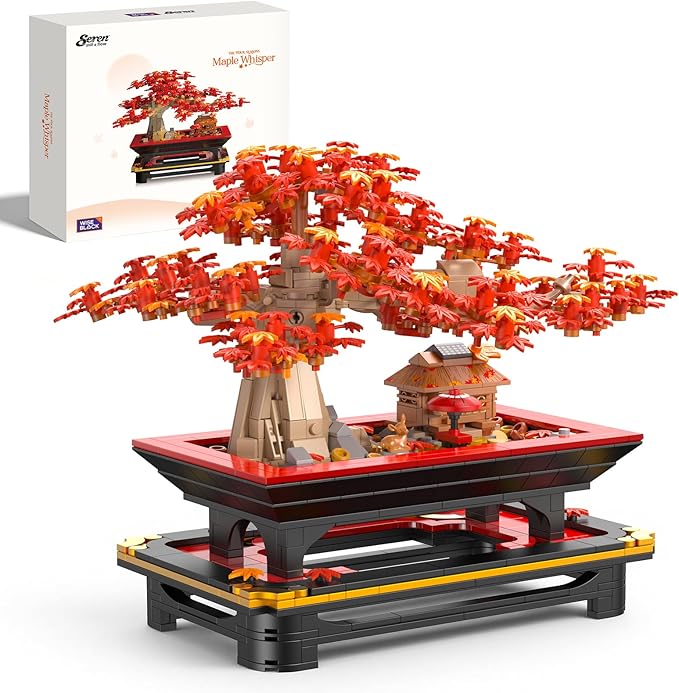 Wise Block Japanese Red Maple Bonsai Tree Building Toy Set for Adults - 900 Pcs Artificial Bonsai Tree Building Blocks for Adults Easter Gift for Women Set Home Office Decor