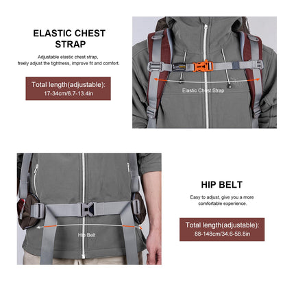 MOUNTAINTOP 80L Internal Frame Backpack for Man & Women Backpacking Hiking Backpack with Rain Cover,Maroon