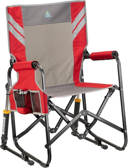 GCI Outdoor Stowaway Rocker - Comfortable Folding Chair in Varsity Red/Gray Color