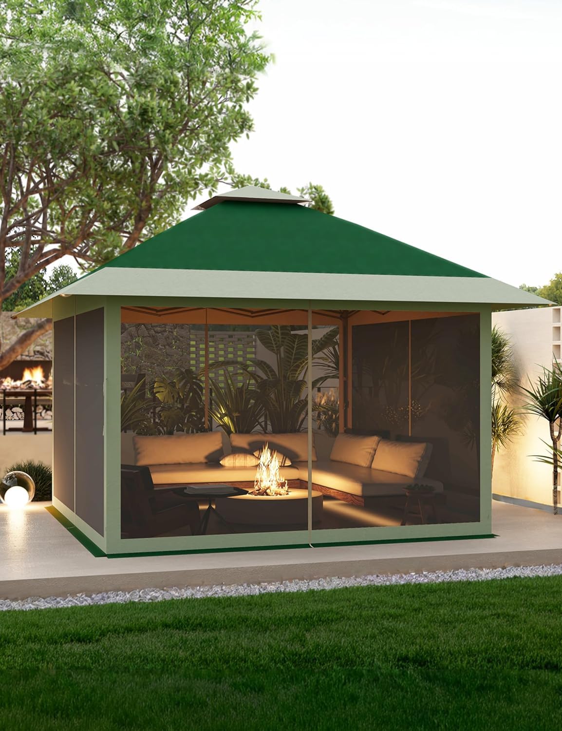 13x13 FT Pop-Up Gazebo with Mosquito Netting and UV-Resistant Outdoor,Canopy Tent with Mosquito Netting,Outdoor Patio for Party,Wedding,Dining,Dark Army Green + Gray