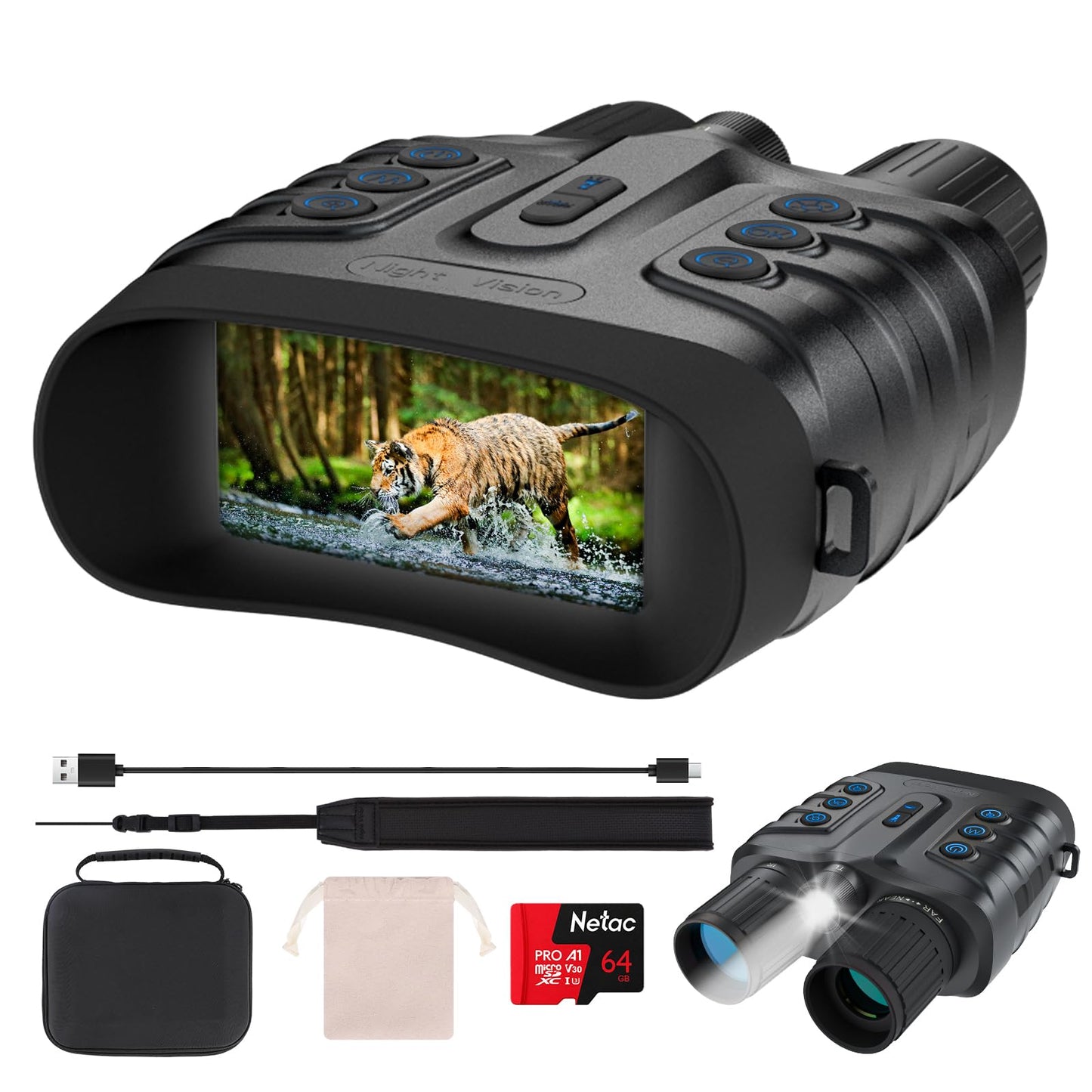 Night Vision Goggles,4K Full-Color Night Vision Binoculars for Adults with 3" HD Screen, 10000mAh Battery & 1968FT Night Vision Range,64GB Card,850nm Infrared,8X Zoom, Ideal for Camping & Hiking