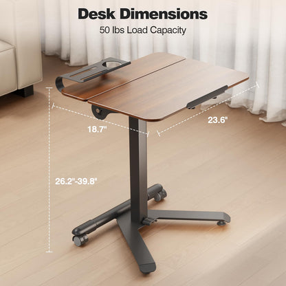 ROMOON Rolling Standing Desk with Wheels, Portable 24 inch Sit-Stand Laptop Cart with Tilt Top and Storage, Mobile Compact Workstation for Home Office and Small Spaces (Walnut)