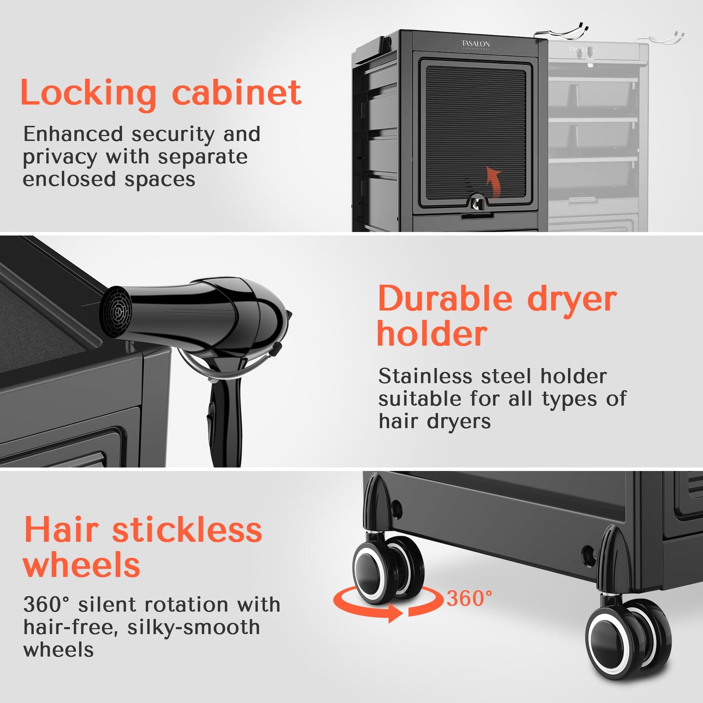 TASALON Lockable Salon Trolley Cart with Wheels and 6 Drawers & 2 Bucket, Versatile Salon Cart for Hair Stylist, Salon Rolling Cart for Extra Storage, Multi-use Cart for Salon, Tattoo, Barber