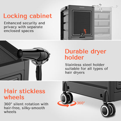 TASALON Lockable Salon Trolley Cart with Wheels and 6 Drawers & 2 Bucket, Versatile Salon Cart for Hair Stylist, Salon Rolling Cart for Extra Storage, Multi-use Cart for Salon, Tattoo, Barber
